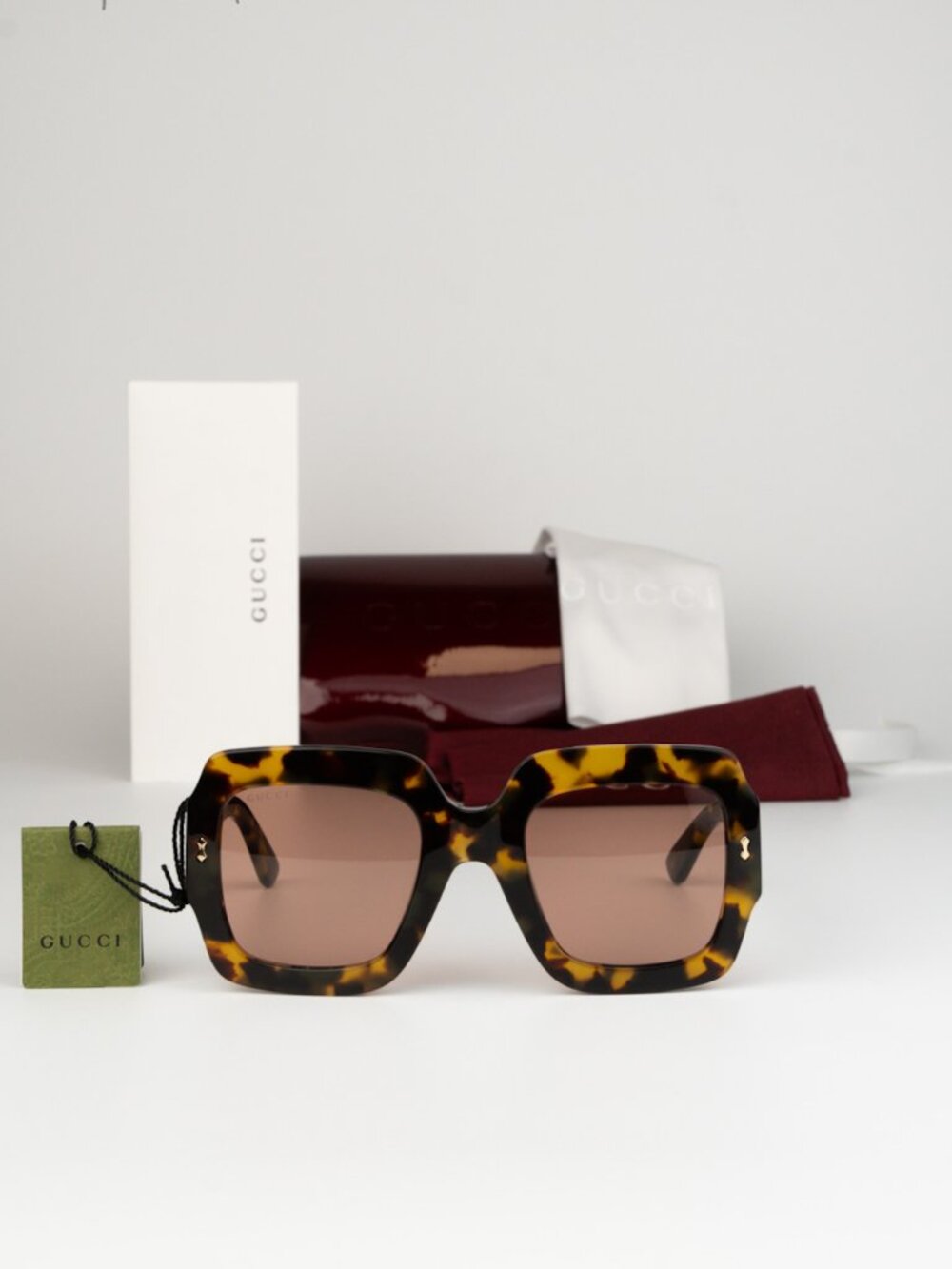 Gucci Women Sunglasses Havana Red Square GG1111S 003 NEW AUTHENTIC - Picture 2 of 9